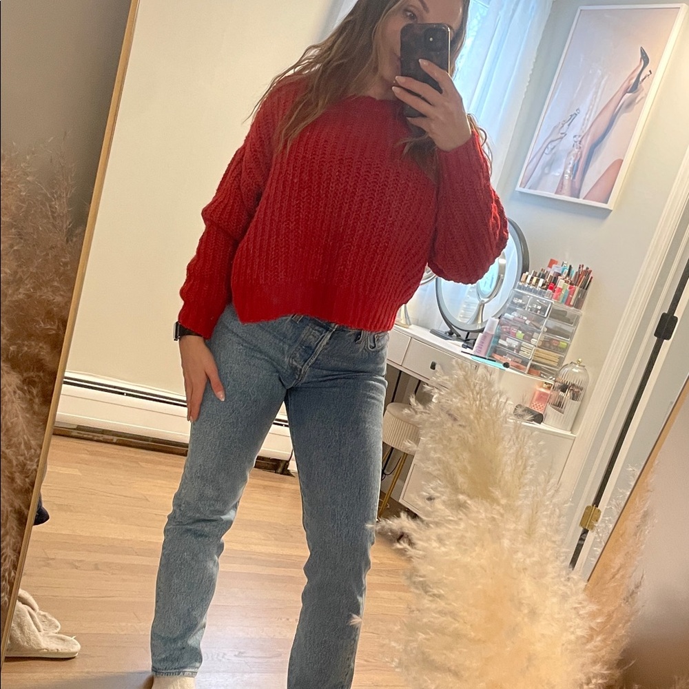 American Eagle Red Cable Knit Sweater
